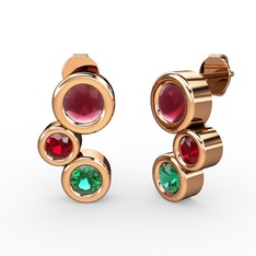 Yeşil kuvars, kök yakut ve garnet 18 ayar rose altın küpe