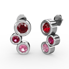 Vinda Küpe - Pembe kuvars, garnet ve rodolit garnet 8 ayar beyaz altın küpe #4980wj