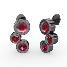 Rodolit garnet, kök yakut ve garnet 925 ayar siyah rodyum kaplama gümüş küpe
