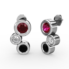 Siyah zirkon, rodolit garnet ve pırlanta 925 ayar gümüş küpe (0.48 karat)
