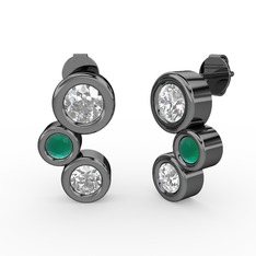 Swarovski ve kök zümrüt 925 ayar siyah rodyum kaplama gümüş küpe