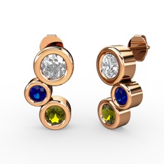 Peridot, beyaz zirkon ve lab safir 8 ayar rose altın küpe