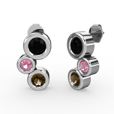 Vinda Küpe - Dumanlı kuvars, siyah zirkon ve pembe kuvars 8 ayar beyaz altın küpe #5tex5h