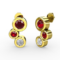 Pırlanta ve garnet 925 ayar altın kaplama gümüş küpe (1 karat)