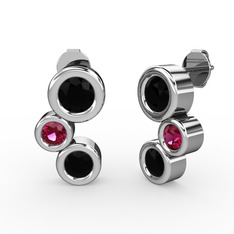 Siyah zirkon ve rodolit garnet 14 ayar beyaz altın küpe