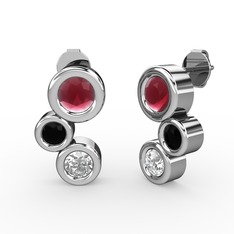 Vinda Küpe - Pırlanta, kök yakut ve siyah zirkon 8 ayar beyaz altın küpe (1 karat) #6b4wtq