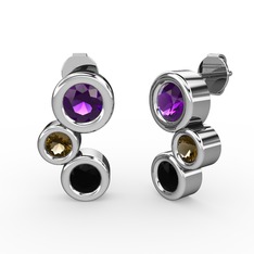 Vinda Küpe - Siyah zirkon, ametist ve dumanlı kuvars 8 ayar beyaz altın küpe #6e635w