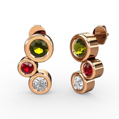 Vinda Küpe - Swarovski, peridot ve garnet 14 ayar rose altın küpe #6gpw2p