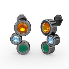 Vinda Küpe - Kök zümrüt, sitrin ve akuamarin 925 ayar siyah rodyum kaplama gümüş küpe #6hq52g