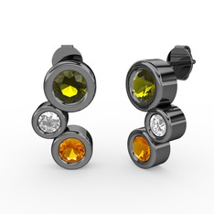 Vinda Küpe - Sitrin, peridot ve pırlanta 925 ayar siyah rodyum kaplama gümüş küpe (0.48 karat) #6kf6lr