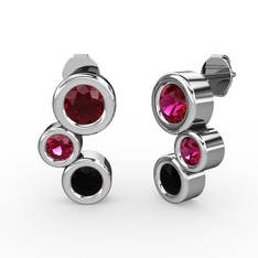 Siyah zirkon ve rodolit garnet 14 ayar beyaz altın küpe