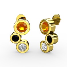 Vinda Küpe - Swarovski, sitrin ve siyah zirkon 8 ayar altın küpe #6p75zg