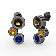 Vinda Küpe - Lab safir, dumanlı kuvars ve sitrin 925 ayar siyah rodyum kaplama gümüş küpe #6qikep