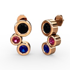 Vinda Küpe - Lab safir, siyah zirkon ve rodolit garnet 8 ayar rose altın küpe #7a065u