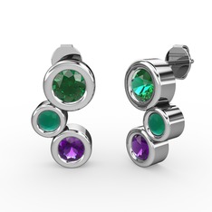 Ametist, yeşil kuvars ve kök zümrüt 925 ayar gümüş küpe
