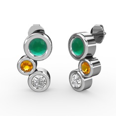 Vinda Küpe - Beyaz zirkon, kök zümrüt ve sitrin 8 ayar beyaz altın küpe #7c0laq