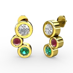 Vinda Küpe - Yeşil kuvars, swarovski ve kök yakut 18 ayar altın küpe #7fqvm7