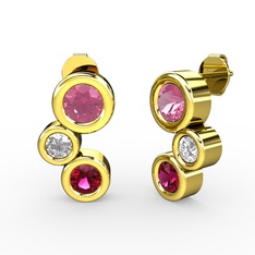 Vinda Küpe - Rodolit garnet, pembe kuvars ve swarovski 8 ayar altın küpe #7k4vyl