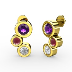 Vinda Küpe - Swarovski, ametist ve kök yakut 8 ayar altın küpe #7ofrjf
