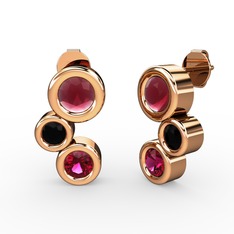 Vinda Küpe - Rodolit garnet, kök yakut ve siyah zirkon 8 ayar rose altın küpe #7renve