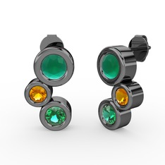 Vinda Küpe - Yeşil kuvars, kök zümrüt ve sitrin 925 ayar siyah rodyum kaplama gümüş küpe #7wtagg