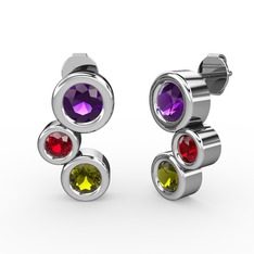 Peridot, ametist ve garnet 925 ayar gümüş küpe