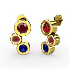Vinda Küpe - Lab safir, garnet ve kök yakut 18 ayar altın küpe #84hpg4