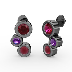 Vinda Küpe - Kök yakut, rodolit garnet ve ametist 925 ayar siyah rodyum kaplama gümüş küpe #882yru