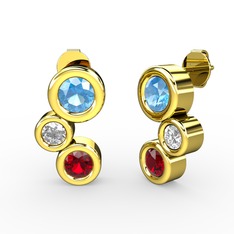 Vinda Küpe - Garnet, akuamarin ve pırlanta 18 ayar altın küpe (0.48 karat) #88xplz