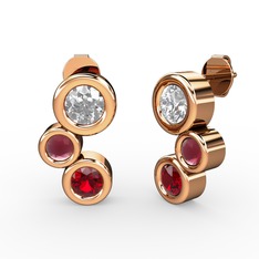 Vinda Küpe - Garnet, swarovski ve kök yakut 18 ayar rose altın küpe #8c58xo