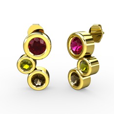 Vinda Küpe - Dumanlı kuvars, rodolit garnet ve peridot 8 ayar altın küpe #8k05cr