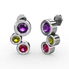 Vinda Küpe - Rodolit garnet, ametist ve peridot 8 ayar beyaz altın küpe #8nc9yq