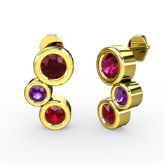 Vinda Küpe - Garnet, rodolit garnet ve ametist 18 ayar altın küpe #8qvcyl