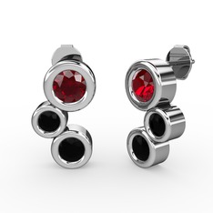 Vinda Küpe - Siyah zirkon ve garnet 18 ayar beyaz altın küpe #8rd66d