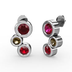 Garnet, rodolit garnet ve dumanlı kuvars 18 ayar beyaz altın küpe