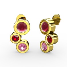 Pembe kuvars, kök yakut ve garnet 14 ayar altın küpe