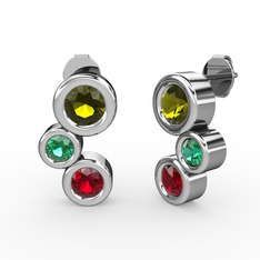 Garnet, peridot ve yeşil kuvars 8 ayar beyaz altın küpe