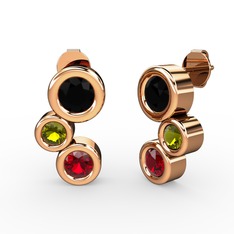 Vinda Küpe - Garnet, siyah zirkon ve peridot 18 ayar rose altın küpe #934m0b