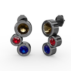 Vinda Küpe - Lab safir, dumanlı kuvars ve garnet 925 ayar siyah rodyum kaplama gümüş küpe #9aa2t2