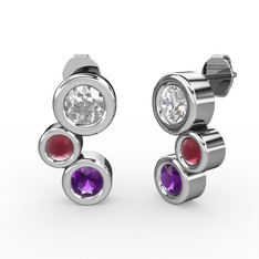 Ametist, swarovski ve kök yakut 925 ayar gümüş küpe