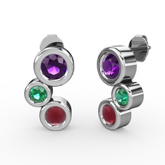 Vinda Küpe - Kök yakut, ametist ve yeşil kuvars 8 ayar beyaz altın küpe #9q19pg