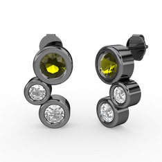 Vinda Küpe - Beyaz zirkon, peridot ve swarovski 925 ayar siyah rodyum kaplama gümüş küpe #9s13oa