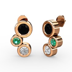 Vinda Küpe - Swarovski, siyah zirkon ve yeşil kuvars 18 ayar rose altın küpe #aai9jb