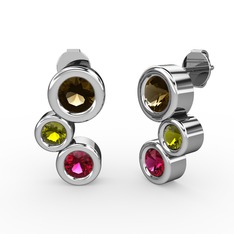 Vinda Küpe - Rodolit garnet, dumanlı kuvars ve peridot 8 ayar beyaz altın küpe #abeo2v