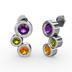 Vinda Küpe - Sitrin, ametist ve peridot 18 ayar beyaz altın küpe #aiihn