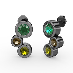 Vinda Küpe - Peridot, yeşil kuvars ve dumanlı kuvars 925 ayar siyah rodyum kaplama gümüş küpe #aipenc