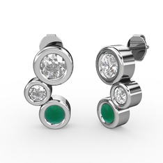 Kök zümrüt ve swarovski 18 ayar beyaz altın küpe