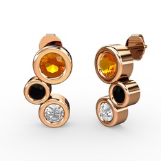 Swarovski, sitrin ve siyah zirkon 14 ayar rose altın küpe