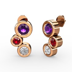 Vinda Küpe - Swarovski, ametist ve garnet 14 ayar rose altın küpe #bfhu60