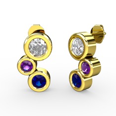 Vinda Küpe - Lab safir, swarovski ve ametist 925 ayar altın kaplama gümüş küpe #bi0yj0